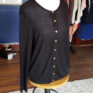 Dana Buchman black zebra shimmer cardigan, gold buttons size XL